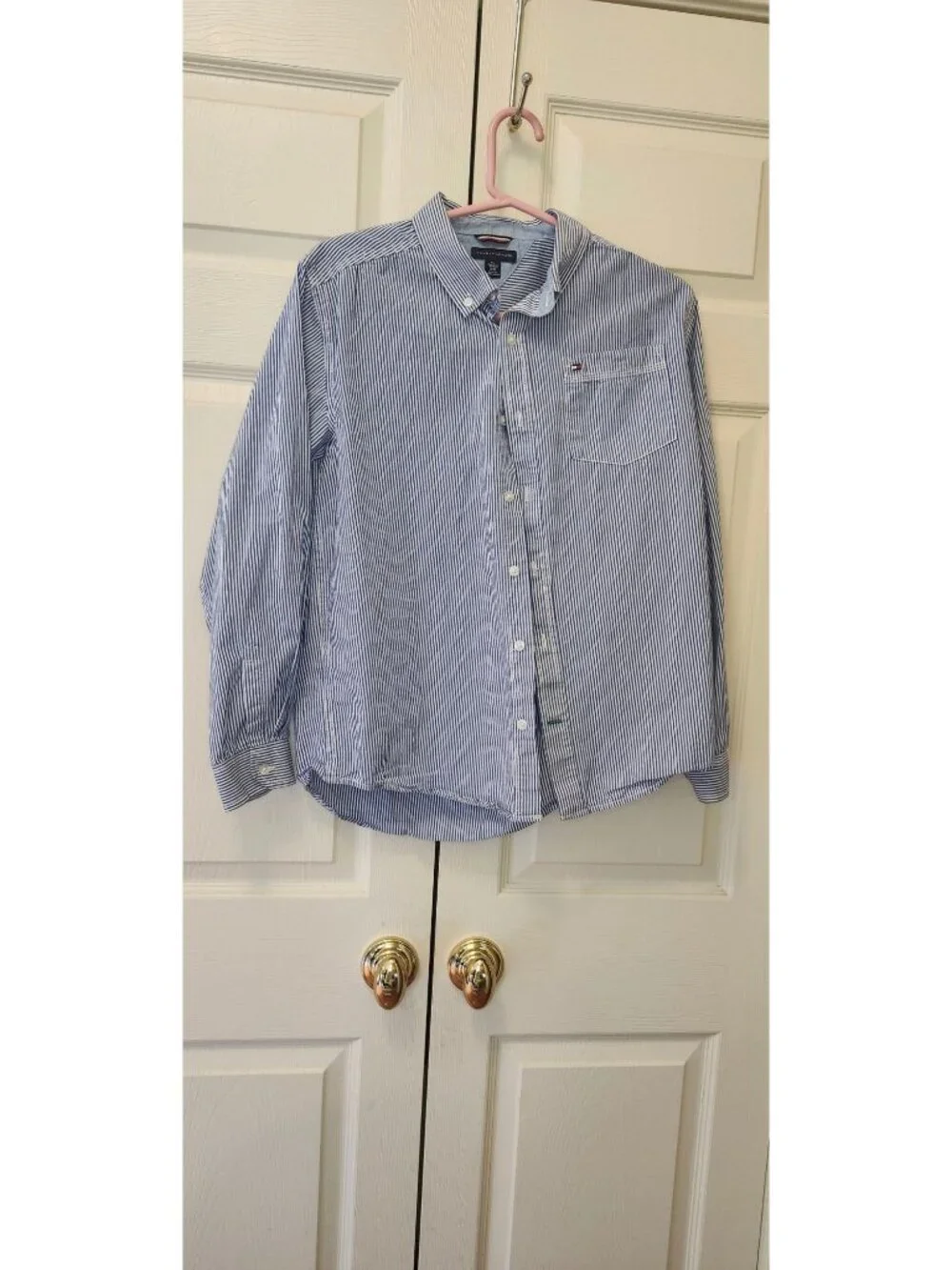 Boy Tommy Hilfiger Blue White Striped Long Sleeve Button-Down Shirt Size XL 20